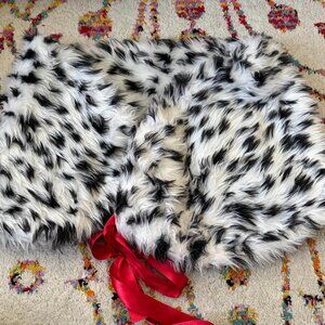 Disney Villains Cruella De Vil Faux Fur Spotted Shrug Wrap with Red Ribbon